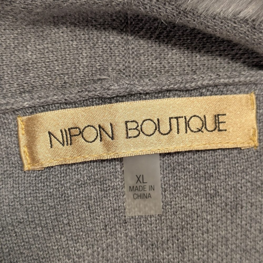 Nipon Boutique Chic Open Duster, Detachable Faux Fur Collar Cotton Blend Cozy XL - Picture 8 of 12